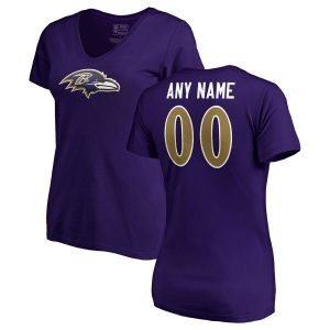 Baltimore Ravens Women’s Purple Personalized Name & Number Logo V-Neck T-Shirt