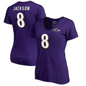 Lamar Jackson Baltimore Ravens Women’s Authentic Stack Name & Number T-Shirt